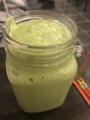 Loving hut smoothies - avocado, apple, banana, kale, soy milk , ginger   at Loving Hut in Brooklyn