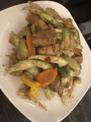 Lemongrass tofu (sautéed) extra tofu no rice, no salt   at Loving Hut in Brooklyn