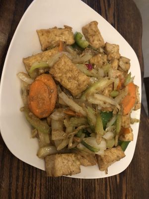 Lemongrass tofu (sautéed) extra tofu no rice, no salt 🧂   at Loving Hut in Brooklyn