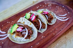 Jackfruit tacos with mole at Jackfruit Mexico Farm in Chiquila