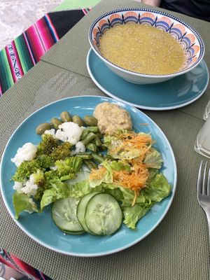 Soup & salad bar plate  at Kechwa Mikuna Vegan in Sucre