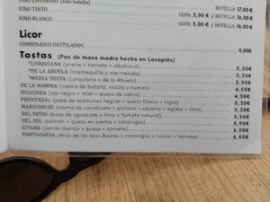 Menu / toasts at Cafelito in Madrid