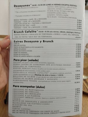 Menu / Brunch / Savoury dishes at Cafelito in Madrid