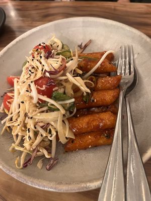Ttekbokki | Chojang | Bang bang salad | Sesame | Pickles   at Honeysuckle Restaurant  in Buderim