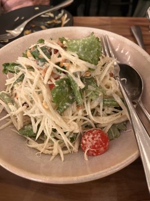 Green papaya | Fennel | Snake bean | Cashews | Sesame | Herbs   at Honeysuckle Restaurant  in Buderim
