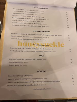 Menu   at Honeysuckle Restaurant  in Buderim