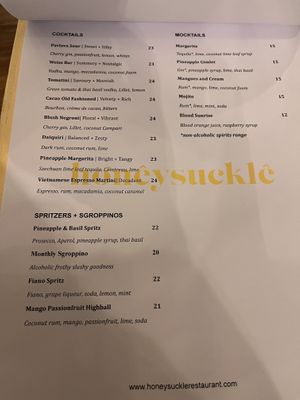 Alcoholic drinks   at Honeysuckle Restaurant  in Buderim