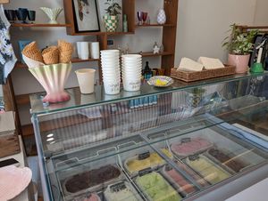 Waffle cones, biodegradable cups & gelato freezer at Felicity's Auburn in Auburn