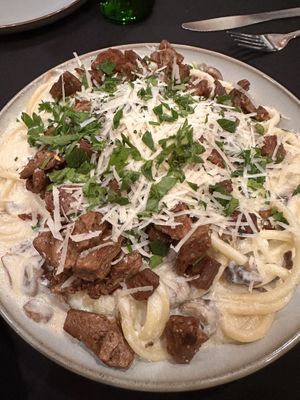 Miso Mushroom Bucatini with steak   at Oleum in Baltimore