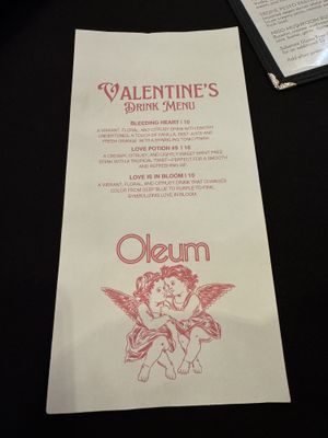 Menu  at Oleum in Baltimore