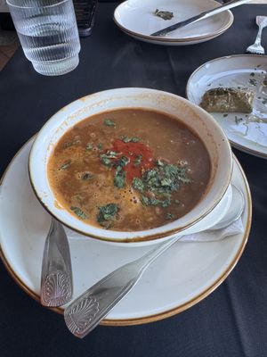 Moroccan lentil soup (dolmas in back)  at Oleum in Baltimore