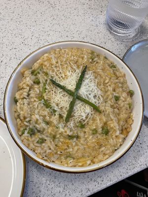 Spring Lemon zest, sweet peas, asparagus risotto (leeks & mushrooms in the Fall😋🙌🏻)  at Oleum in Baltimore
