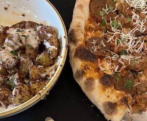 BATATA HARRA & Meat Lover’s pizzaa  at Oleum in Baltimore
