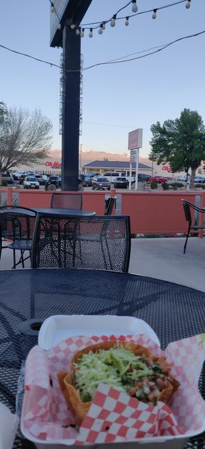 View from outdoor seating, across from City Market and right next to Sleep Inn at Giliberto's Mexican Taco Shop in Moab
