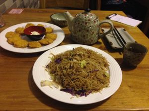 noodles and vegetarian fish chops at Zizhulin in Guangzhou