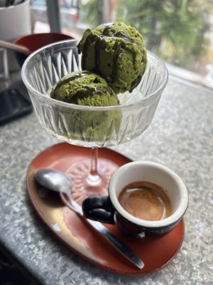 Vegan matcha ice cream affogato   at Hinata Cafe in Fremantle