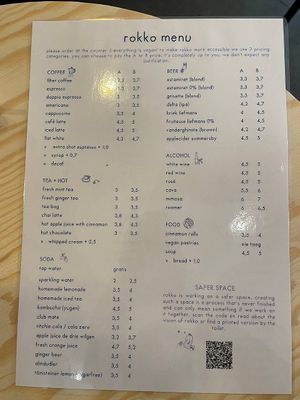 The menu as of april 2024 at rokko in Ghent
