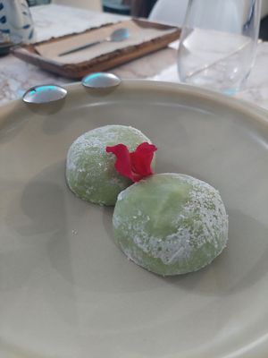 Matcha tea daifuku at The Vegan Roll in Madrid