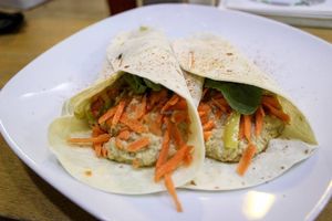 hummus wrap with spinach and carrot at The Green Bean Coffee Shop in Yerevan