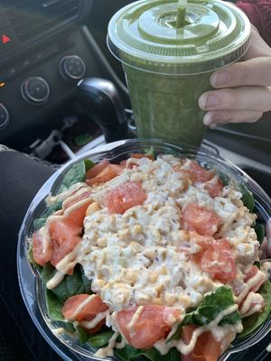 Chickpea “tuna” salad and green blast smoothie  at Nectar Cafe in Glen Rock