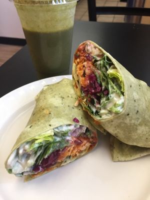 Vegan Buffalo Tempeh wrap - YUM!  at Nectar Cafe in Glen Rock
