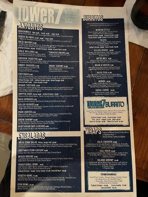 Menu 2  at Tower 7 Baja Mexican Grill in Wrightsville Beach