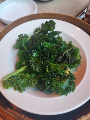 Kale with miso at Dumpling AS in Oslo