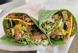 Vegan wrap with Butcher's Son deli meats and packed with veggies at Nature's Goodness in Carmichael