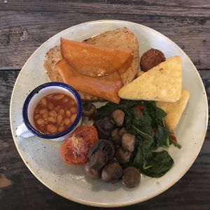 
Vegan Breakfast  - 7.65   
Falafel, vegan bacon, hash browns, baked beans, slow-roasted tomato, button mushrooms, spinach, wood-roasted peppers and toast at Lounges - Arcado Lounge in Bournemouth