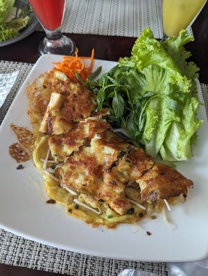 Ban Xeo. Came with plenty of rice paper sheets too, soy sauce and gloves at Linh's Vietnamese Cuisine in Nha Trang