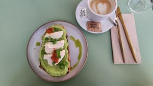 Sourdough with pea pesto  at Barbarella PLANT Bistro in Ljubljana