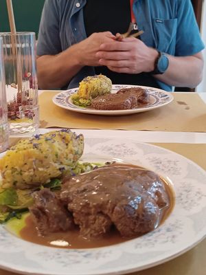 Lions mane steak at Barbarella PLANT Bistro in Ljubljana