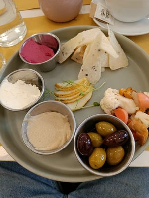 Cheese and spreads platter at Barbarella PLANT Bistro in Ljubljana