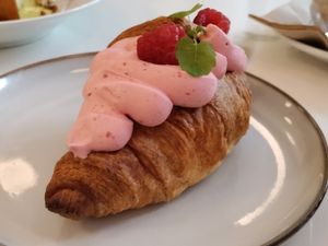 Raspberry cream croissant! at Barbarella PLANT Bistro in Ljubljana