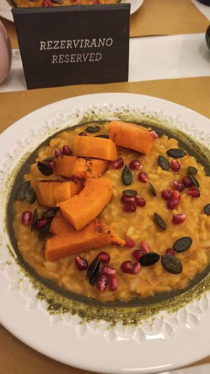 Pumpkin risotto at Barbarella PLANT Bistro in Ljubljana