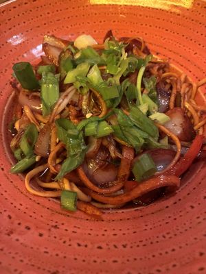 Stir-fried vegetables and noodles tossed in an Oriental sauce   at The Front Door in Galway
