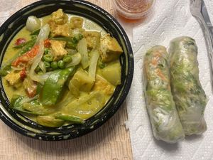 Green curry with tofu & veggie spring rolls at Lemongrass Thai Bistro in Jacksonville