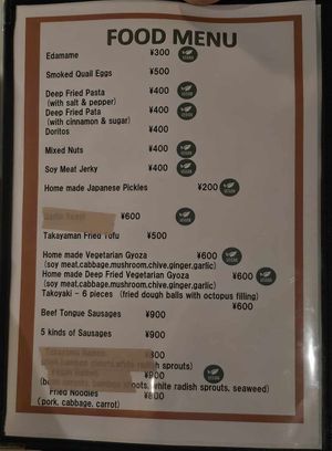 Vegan options clearly labeled at bar thumbs up! in Gifu