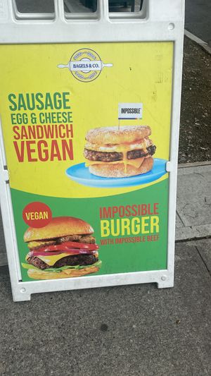 New Vegan sausage, egg & cheese sandwich   at Bagels & Co in New York City