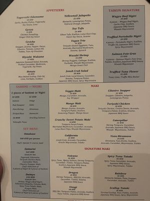 Full menu  at Taikun in George Town