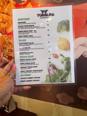 Vegan menu  at Yohama Noodles in Las Vegas