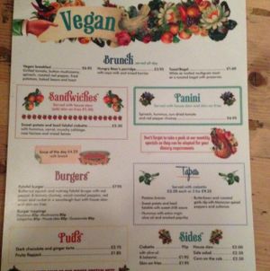 The Vegan Menu! Good food!! at Lounges - Pinto Lounge in Banbury