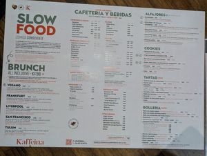 Menu (breakfast on the other side, I forgot to take a photo!) at Kaffeina in Valencia