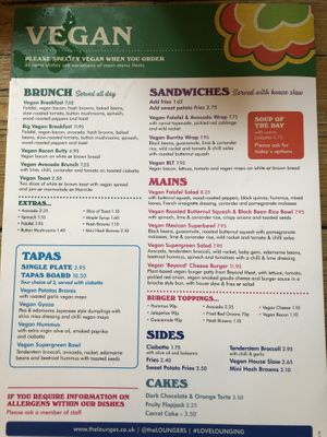 Current vegan menu at Lounges - Ludo Lounge in Bournemouth