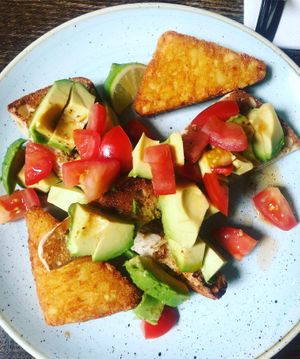 Vegan avocado brunch and extra hash browns  at Lounges - Ludo Lounge in Bournemouth