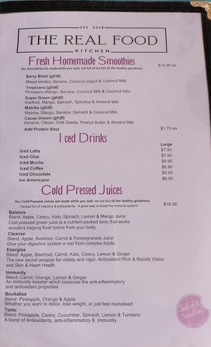 Menu 1 - 28/01/25 at The Real Food Kitchen  in Orewa