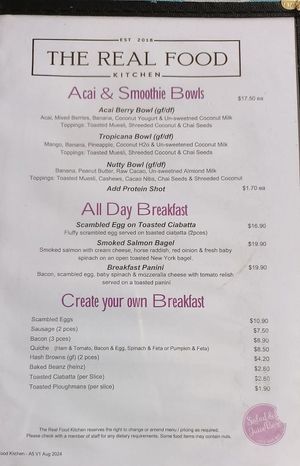 Menu 3 - 28/01/25 at The Real Food Kitchen  in Orewa