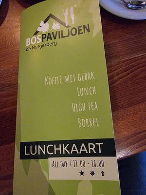 Lunchkaart at Bospaviljoen De Norgerberg in Norg