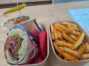 Seitan donner and fries at SEITANIC @ Chew's Yard in Preston