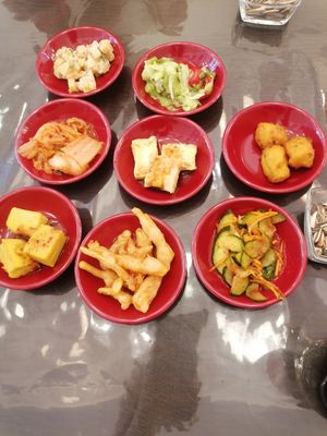 Complimentary vegan starters at Potayski Friends & Izakaya in Bishkek